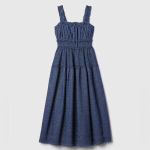 NWT! Gap x DOEN Eyelet Denim Midi Dress in Medium Indigo / Size XL